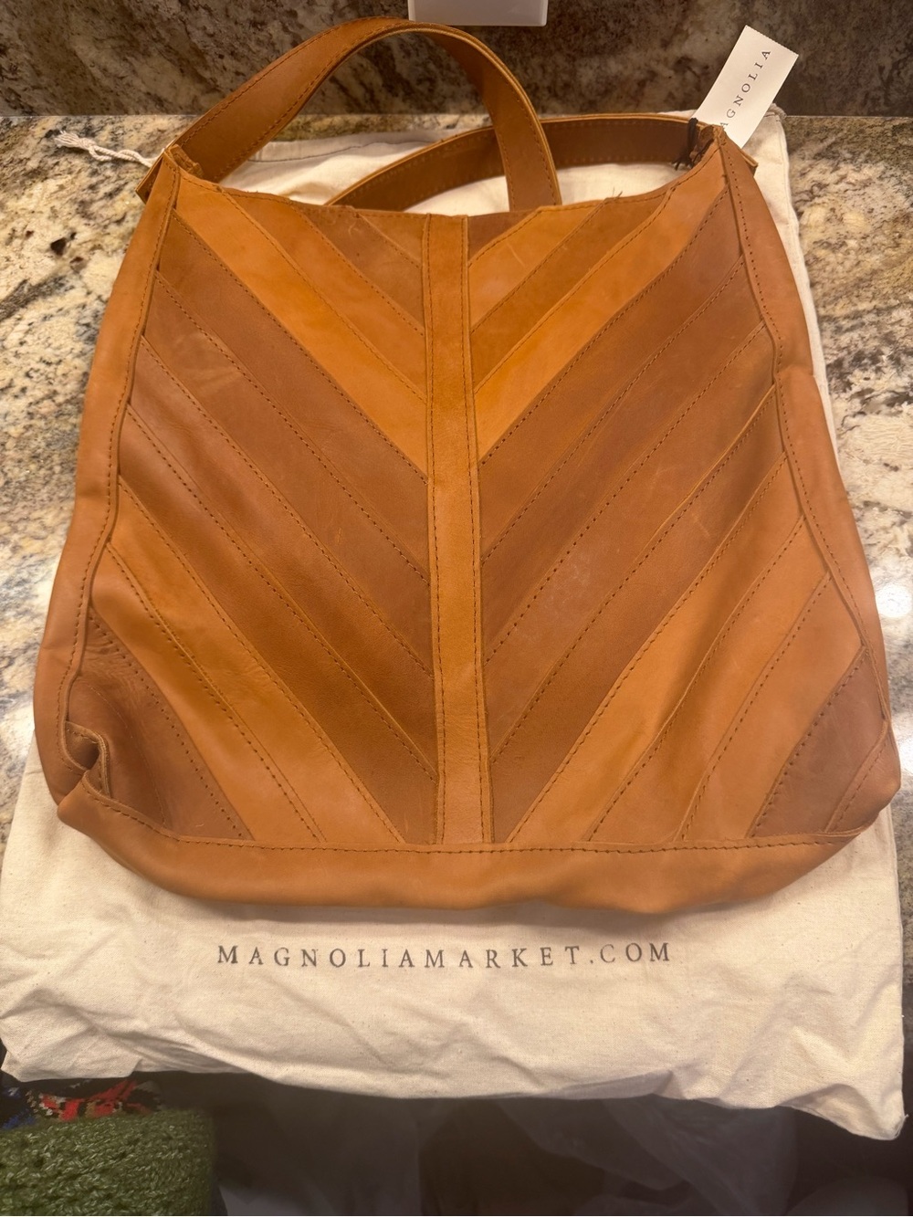 Raven + Lily Tan Chevron Leather Crossbody Bag